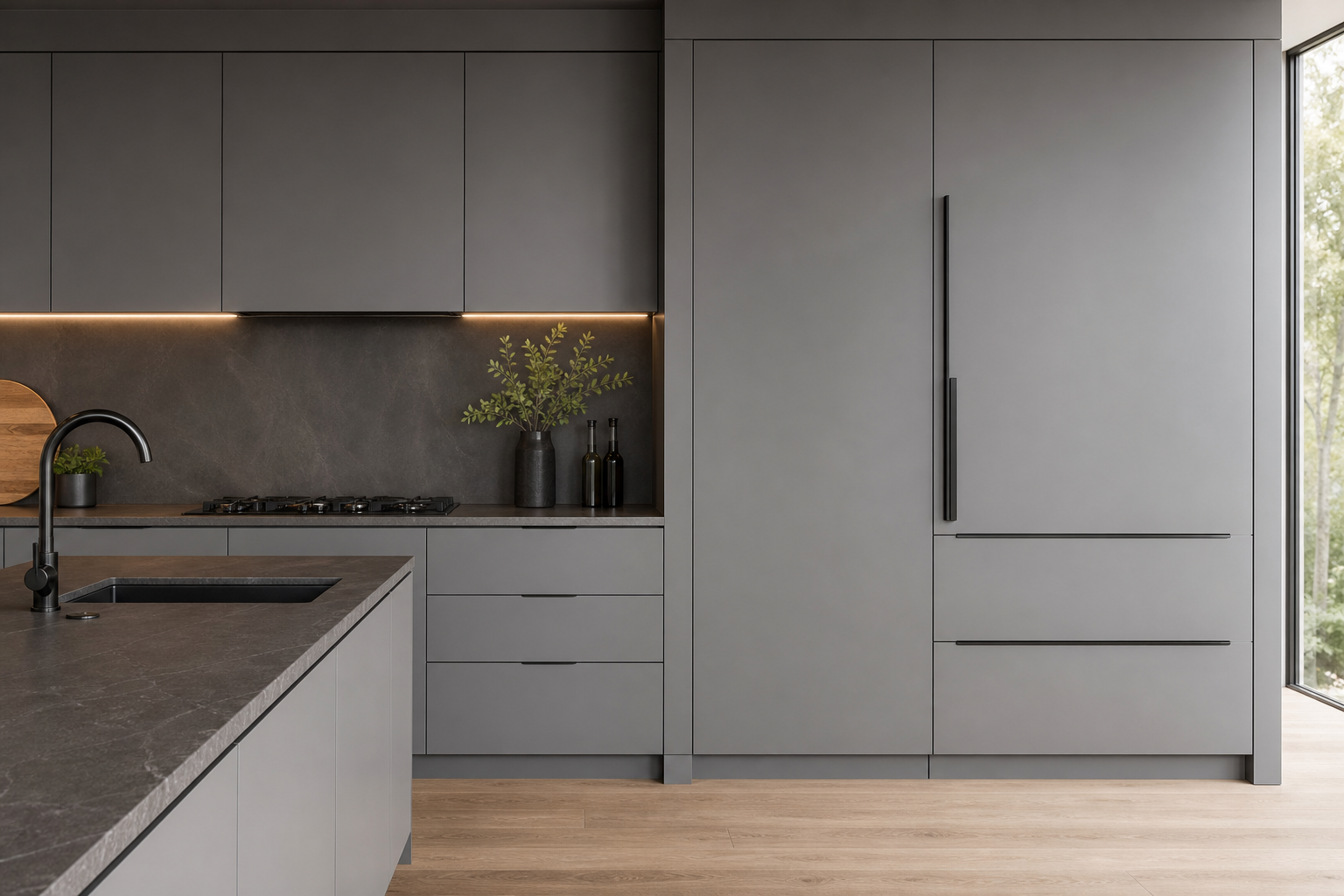 Smooth slab cabinet doors