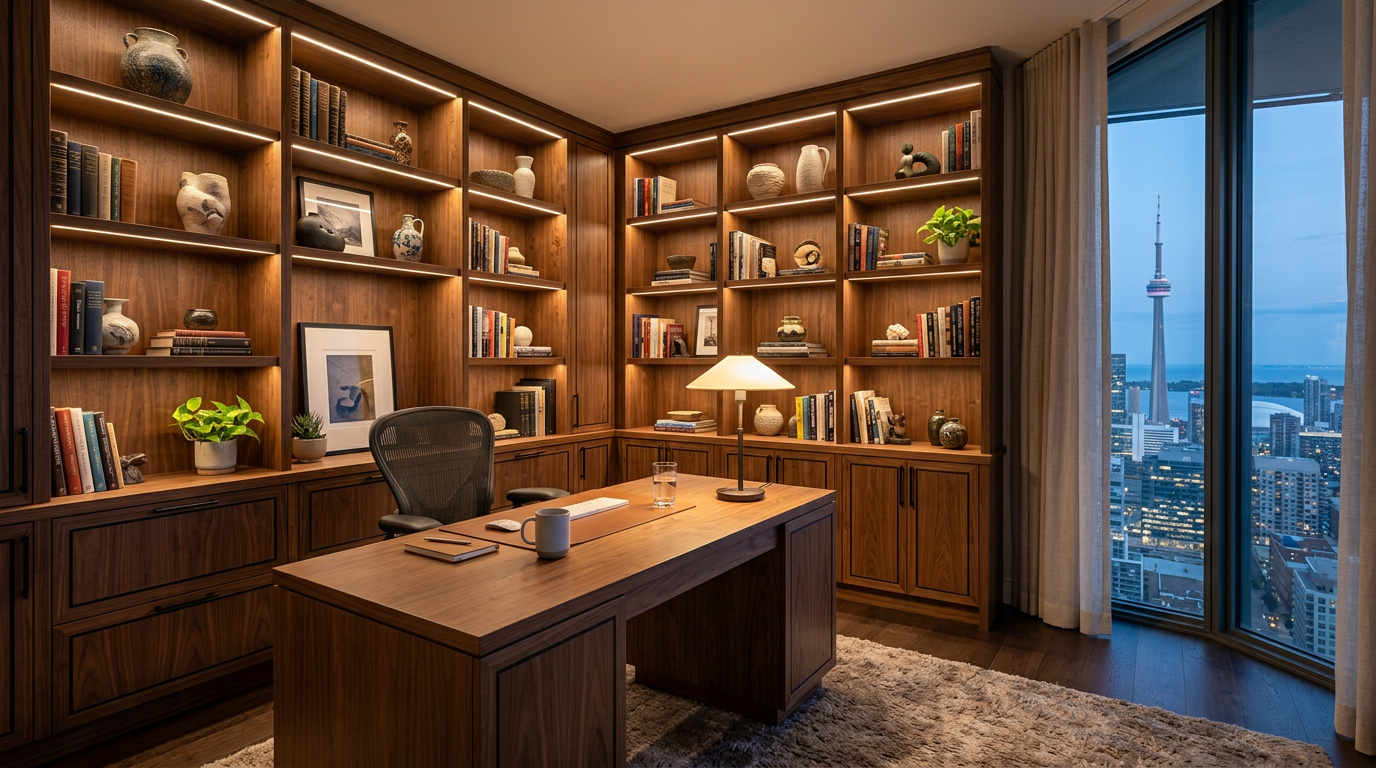 Modern built-in cabinetry and open shelving