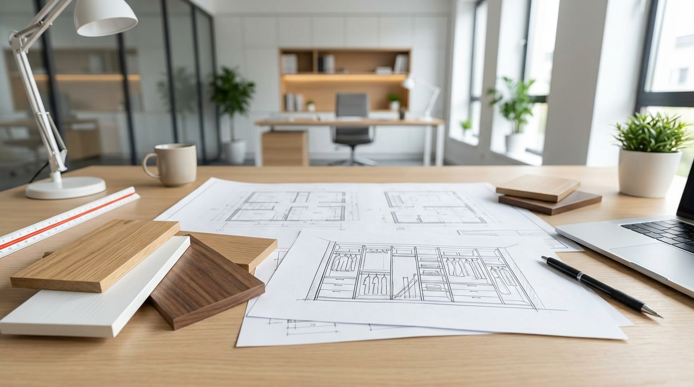 Closet layout drawings, samples, and plans ready for client sign-off