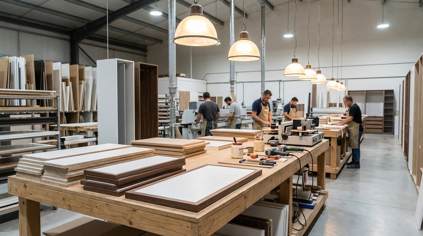 Custom closet panels and components in a precision manufacturing shop