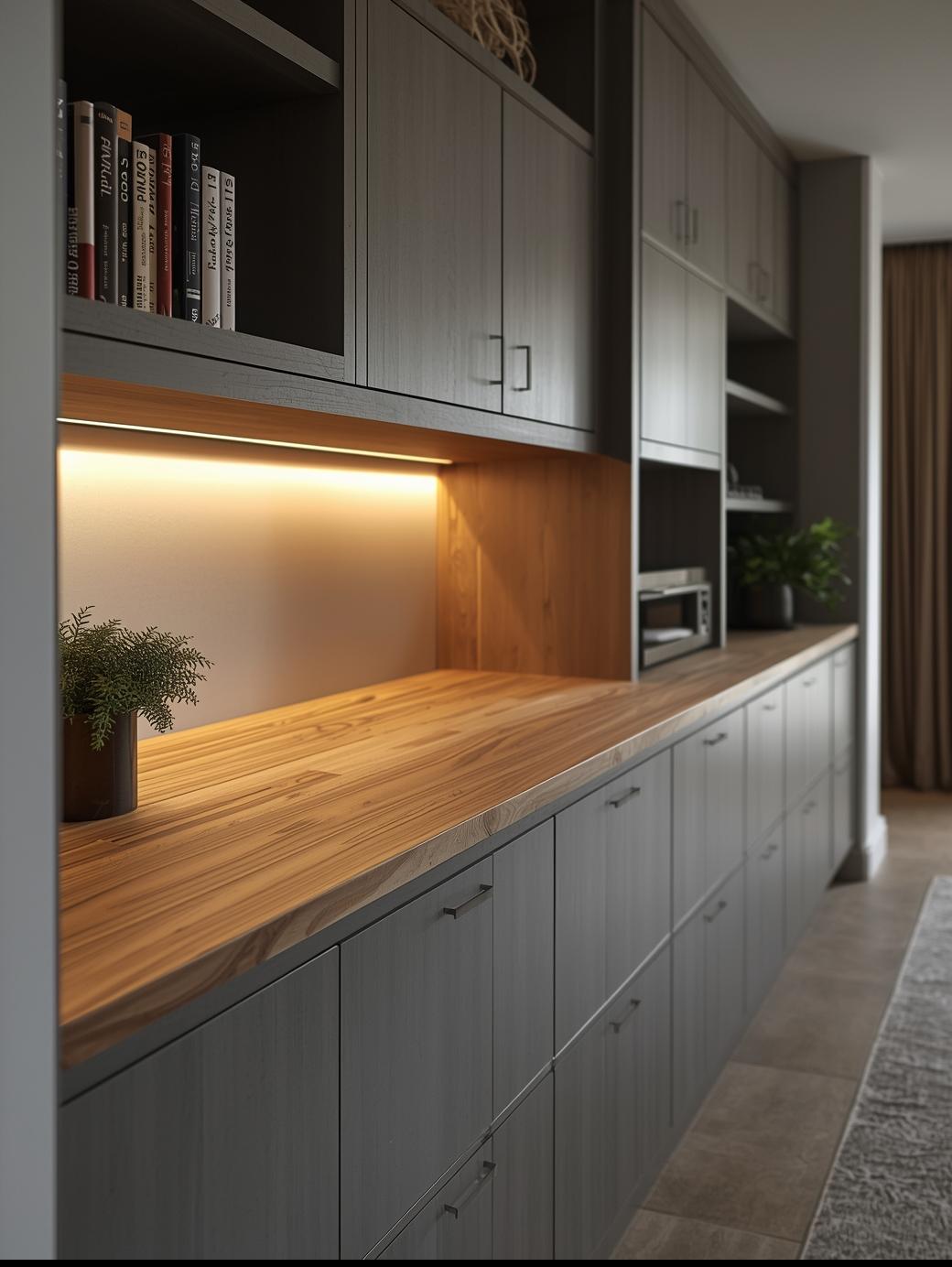 Light wood kitchen cabinetry with an open drawer and soft natural light